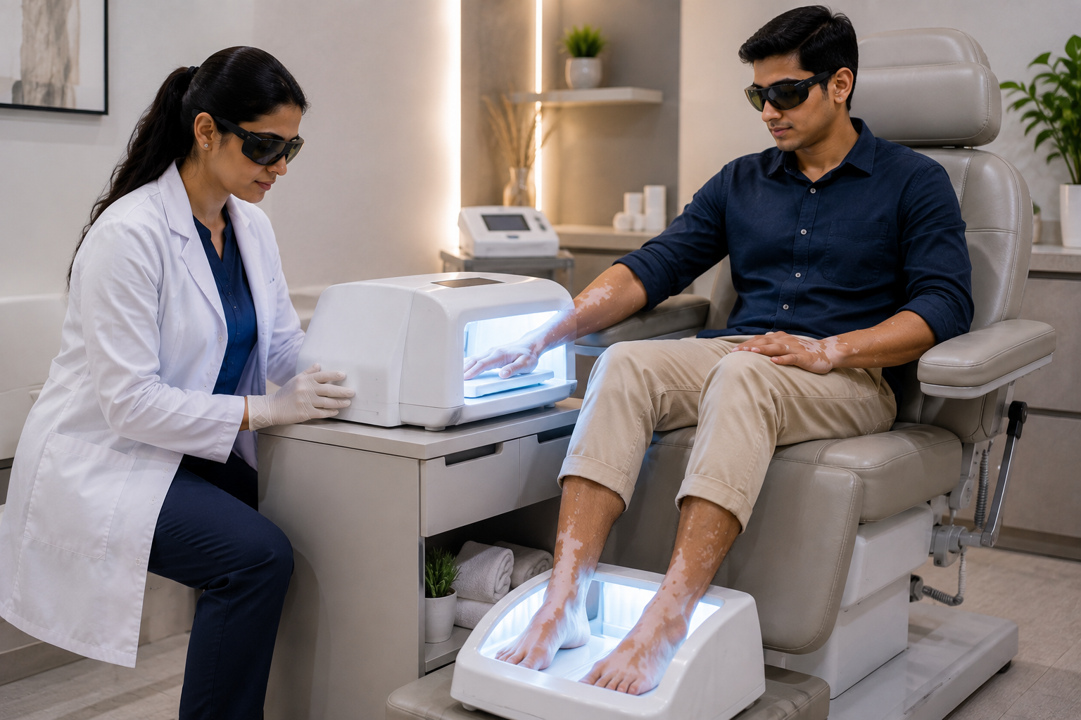 Hand and foot UV phototherapy unit for vitiligo treatment